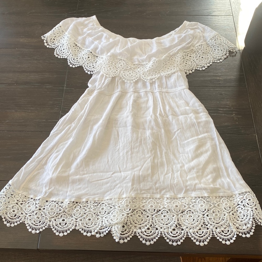 Off the shoulder crochet detail white dress